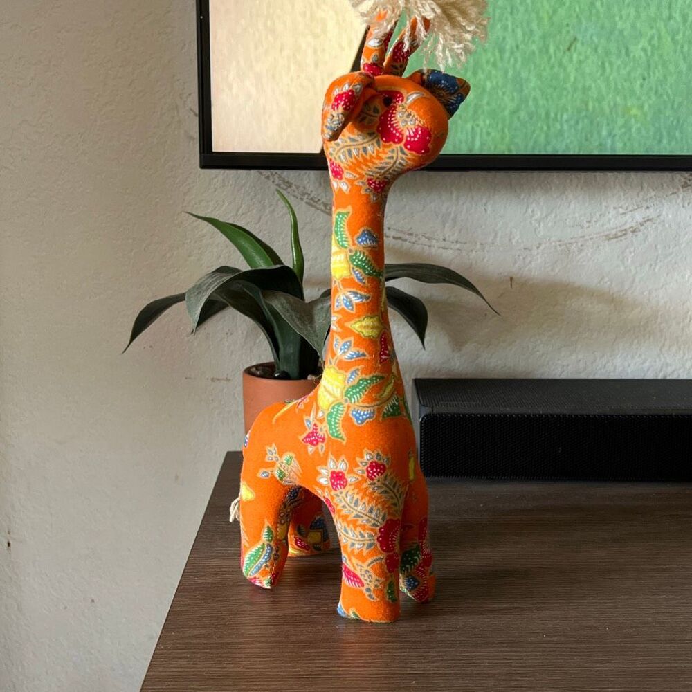Orange multicolored cloth standing giraffe 12”